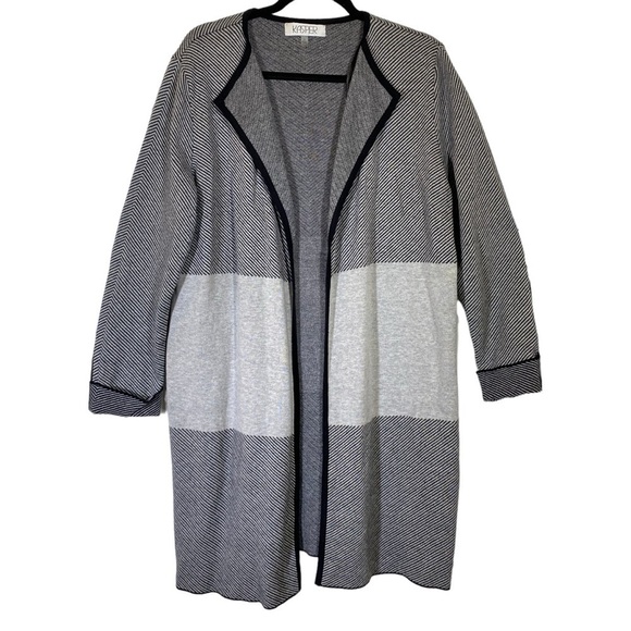 Kasper women's size XL color block duster open front cardigan sweater black grey - Picture 1 of 6
